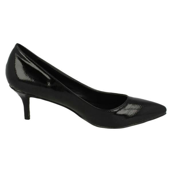 Anne Michelle Ladies Anne Michelle Kitten Heel Crinkle Patent Court Shoes