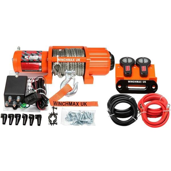 Winchmax 5,000lb (2,268kg) 12V Winch 152m x 63mm Dyneema Rope, 1/4 Inch Clevis Hook, Twin Remotes