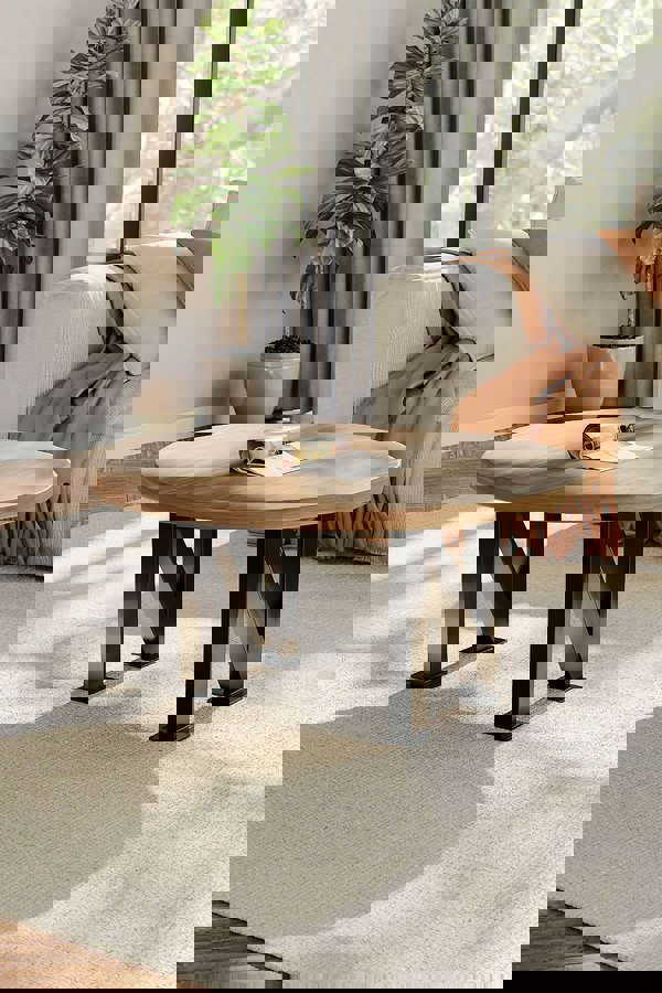 Living and Home 40cm/15.75 inch 2Pcs Black N-shaped Anti-Slip Metal Table Legs Furniture Replacement Legs for Coffee Table, Bench