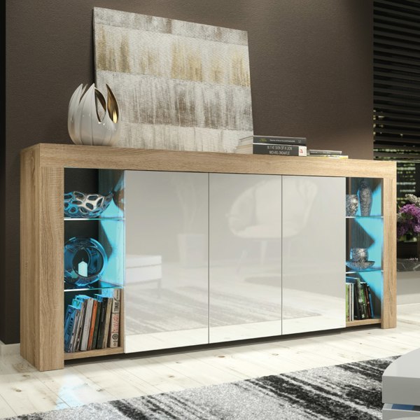 Mex Furniture Exclusive 164cm Modern Sideboard TV Unit Display Cabinet Cupboard High Gloss Doors