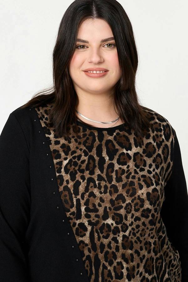 Black | Curve Animal Print Asymmetric Tunic Top