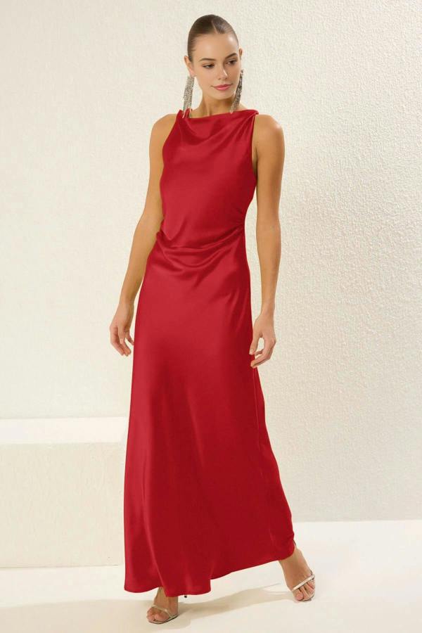 WOVCOR Satin Maxi Evening Dress