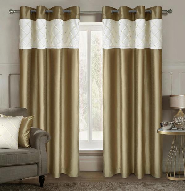 Intimates Elegant Faux Silk Pleated Lined Ring Top Curtains - Drapes in Contemporary Design - 229cm x 229cm