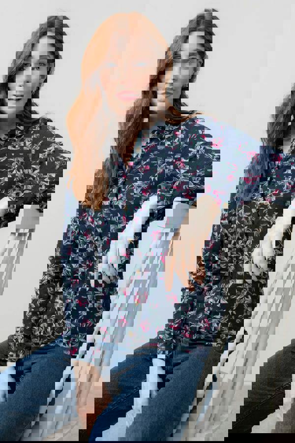 Lily & Me Bowbridge Printed Cotton Jersey Shirt Navy