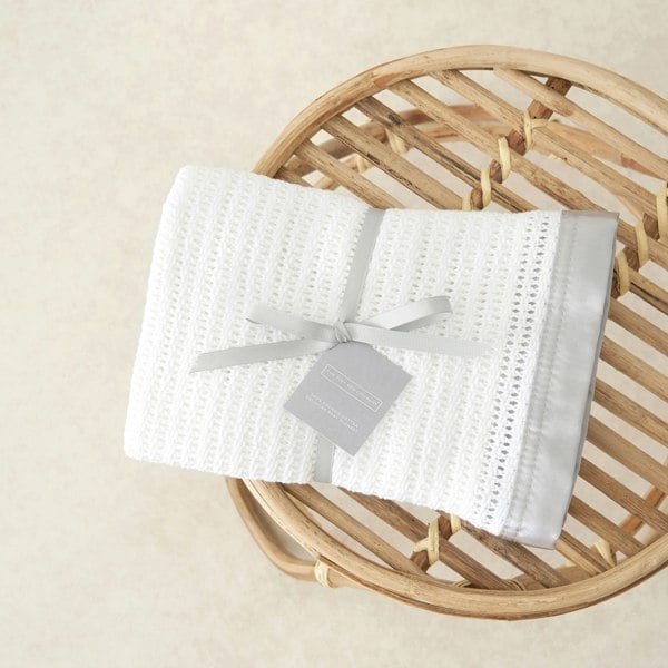 Luxury Organic Baby Blanket with Satin Edging – White & Grey - The Tiny Bed Company™