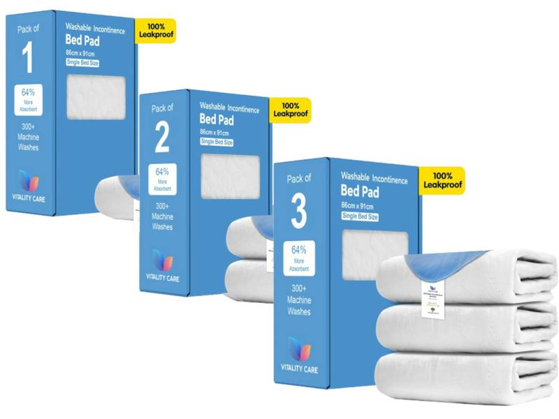 Vitality Care Incontinence Washable Bed Pads Protection Sheets - Reusable with High Absorbency
