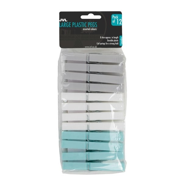 JVL Large Strong Hold Plastic Pegs, Pack of 12, Aqua
