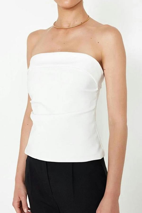 Hoxton Gal Strapless Fitted Draped Woven Blouse