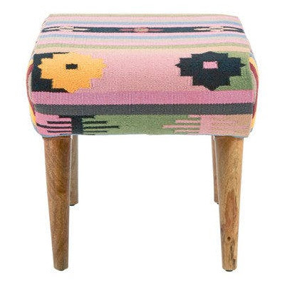 Cefena Multicolour Tribal Footstool – Mango Wood Accent Stool