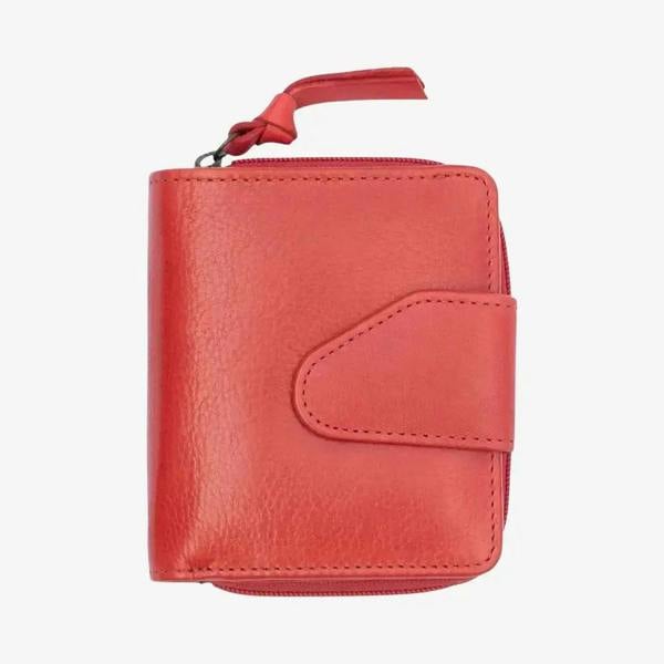 Red leather wallet with a heart design on a white background