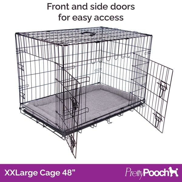 Pretty Pooch Dog Crate XXL Cage Puppy Cat Pet Training Tray and Bed With Two Gloves