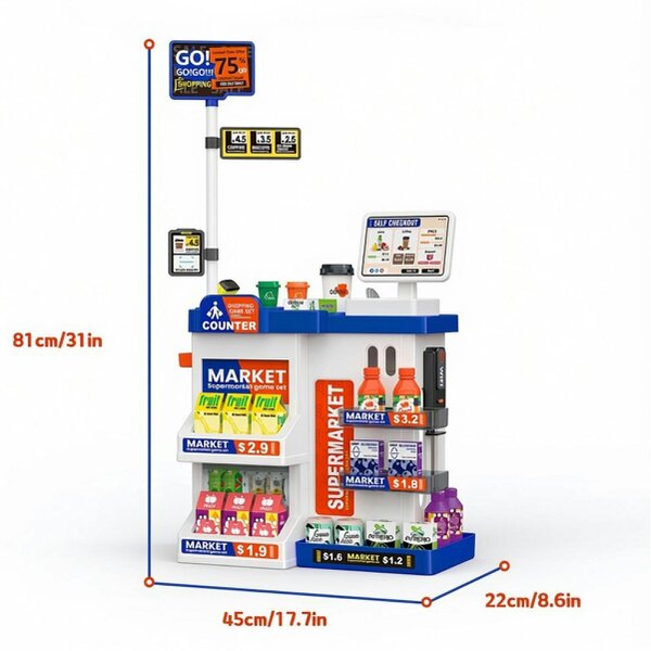 deAO Toys Kids Supermarket Playset – 50PCS Grocery Store Accessories  Ages 3+