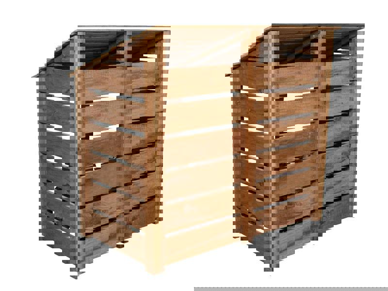 Arbor Garden Solutions Slatted Wooden Log Store with Door W-146cm, H-126cm or 180cm, D-88cm - Brown Finish