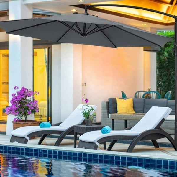 300cm W Dark Grey Sun Parasol Hanging Banana Umbrella Parasols Living and Home