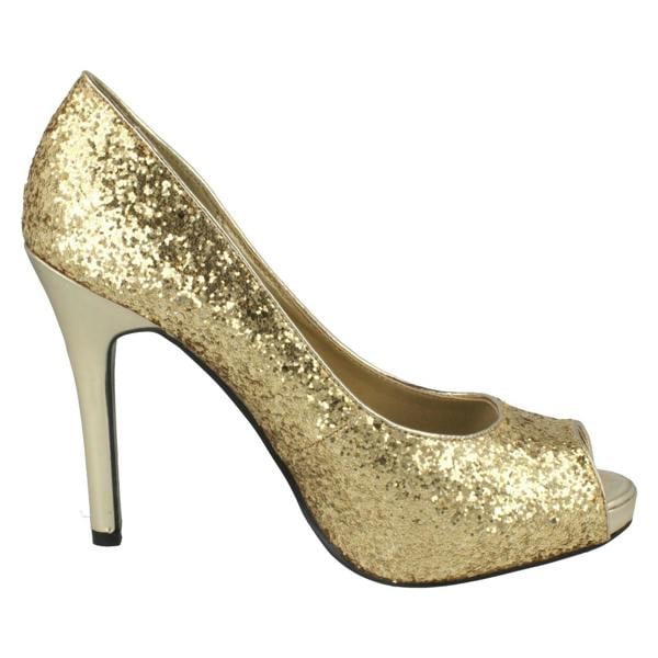 Spot On Ladies Spot On Glittery Slip On Party Heels