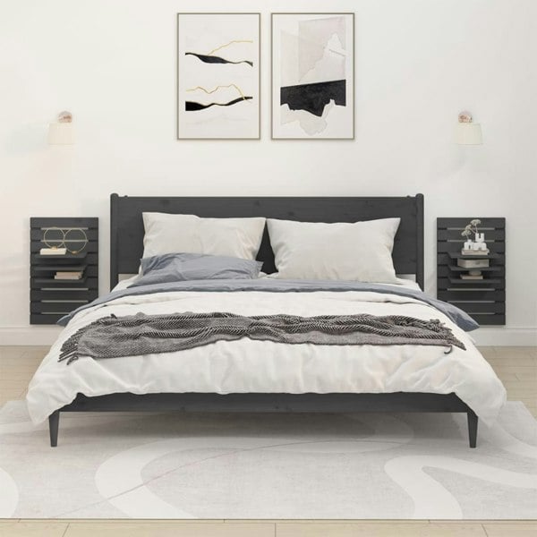 Berkfield Wall-mounted Bedside Shelves 2 pcs Grey Solid Wood Pine