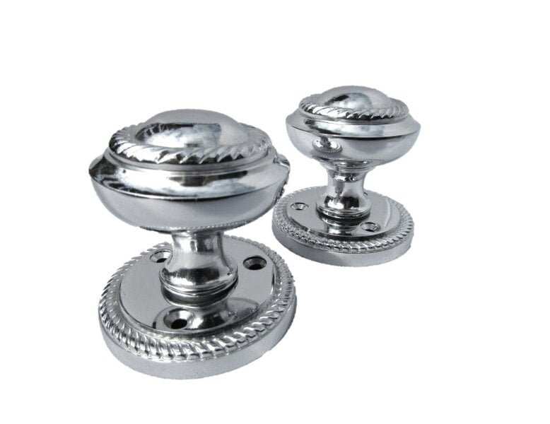 EDH Door Hardware Polished Chrome Georgian Round Door Knobs with Tubular Latch – 1 Pair