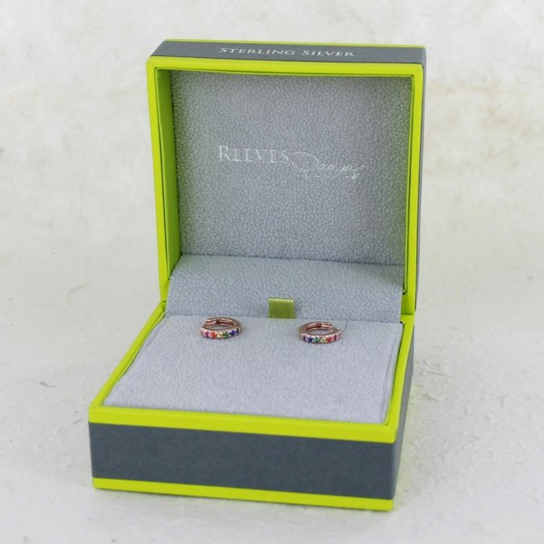 Sterling Silver Multi Coloured Stone Pavé Sleeper Earrings - Reeves & Reeves