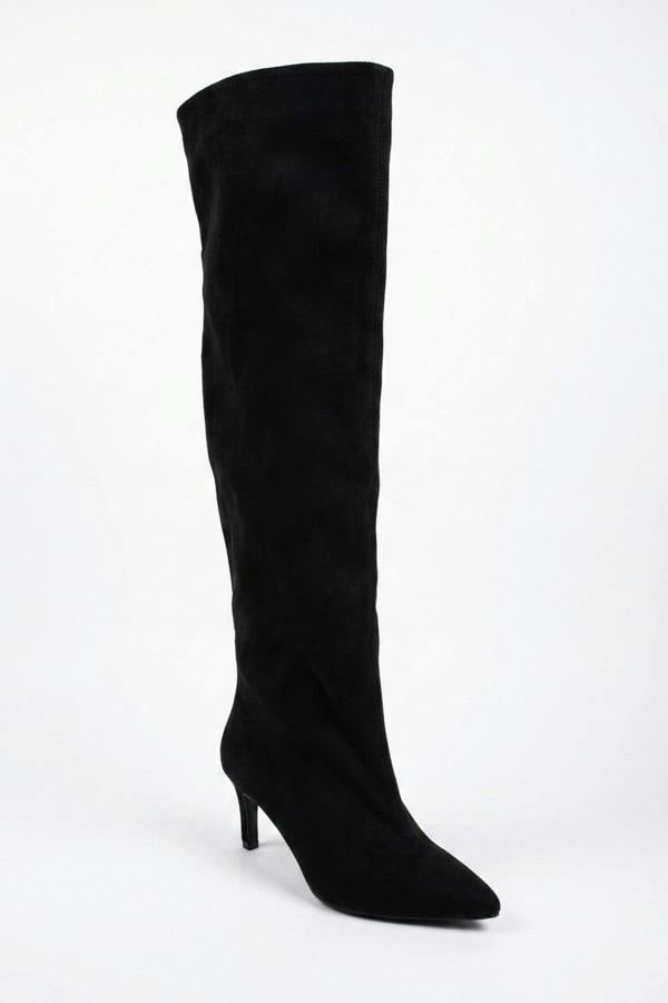 Ines Faux Suede Over The Knee Boots - Black