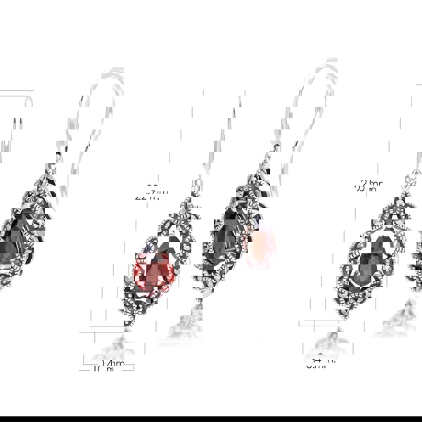 Gemondo Art Deco Style Pear Garnet & Marcasite Drop Earrings in Sterling Silver