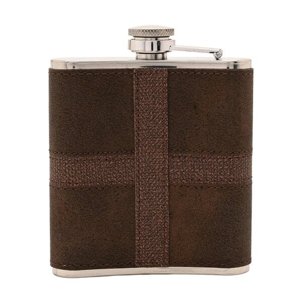 Harvey Makin 6oz Dark Brown PU Wrapped Stainless Steel Flask Set with Funnel