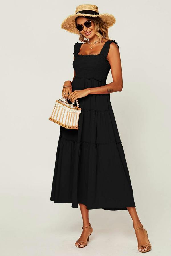 FS Collection Hem Detail Tiered Maxi Dress In Black