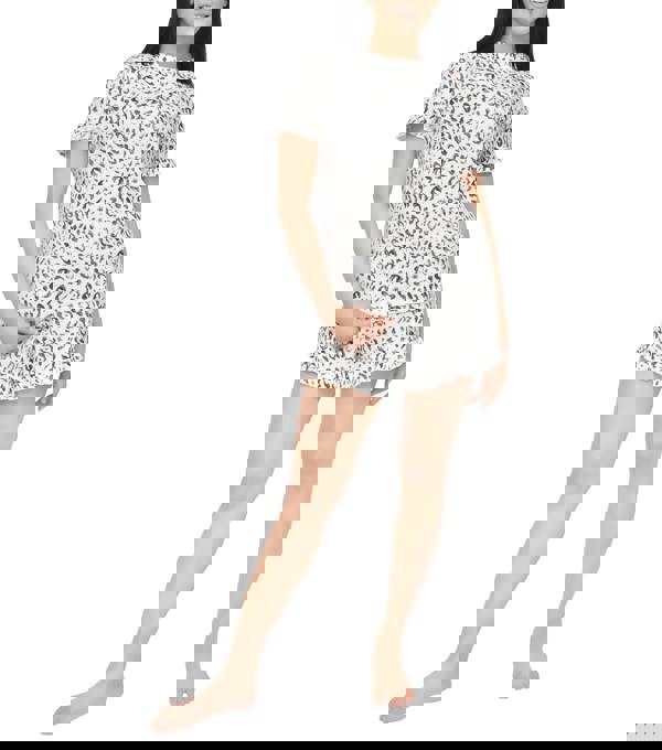 Smart Living Women's Casual Frill Short Sleeve Tee & Shorts Loungewear Set - Grey Leopard