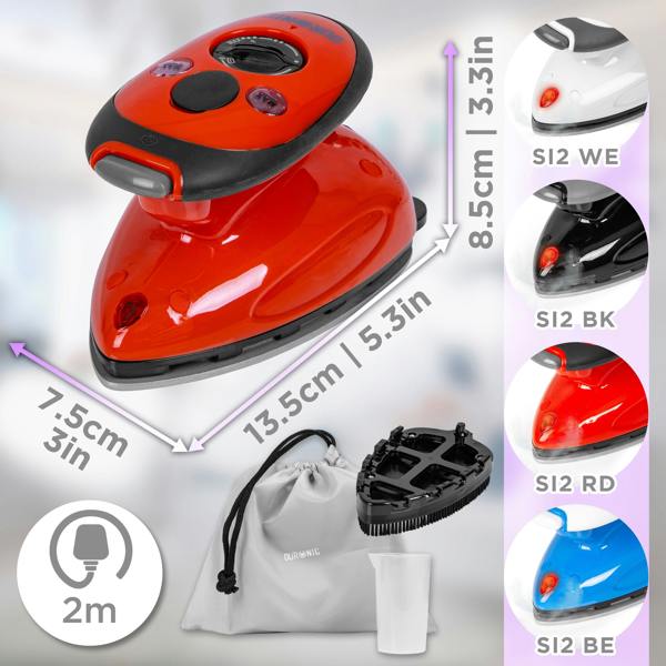 Duronic SI2 RD Mini Travel Steam Iron 375W Red 50ml Variable Temperature for Holidays Quilting & Crafts