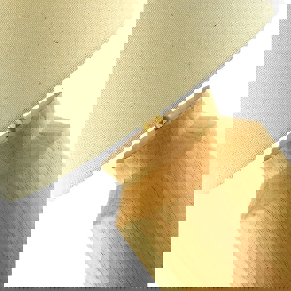 Designer Wooden Table Lamp with Beige Oatmeal Linen Fabric Drum Shade Image 5