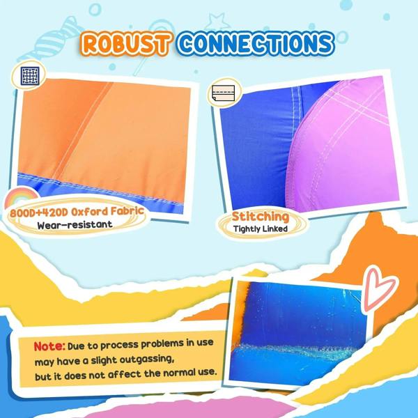 Inflatable bounce house fabric closeups showing stitched, reinforced oxford-style panels