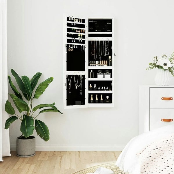 Berkfield Mirror Jewellery Cabinet with LED Lights Wall Mounted White