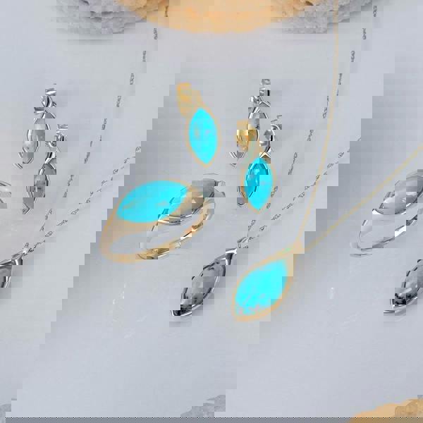 Gemondo Classic Marquise Turquoise Stud Earrings in 9ct Yellow Gold