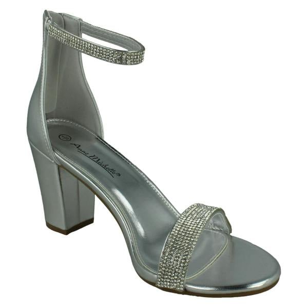 Anne Michelle Ladies Anne Michelle Wide Fit Block Heel Diamante Mule Sandal F12052