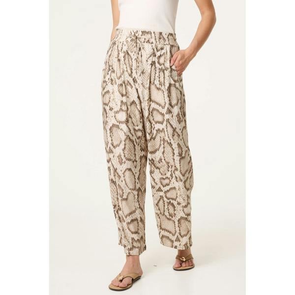 Blue Vanilla Snake Print Drawstring Wide Leg Trousers