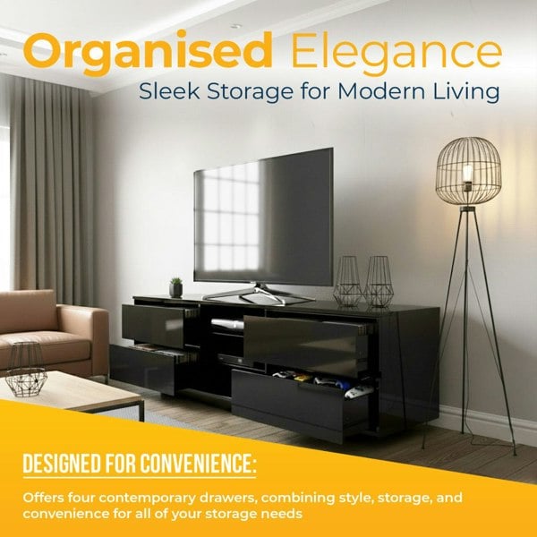 Homeology Avitus Gloss Black Designer Stand up to 65inch Flat Screen LED and LCD TV Cabinet