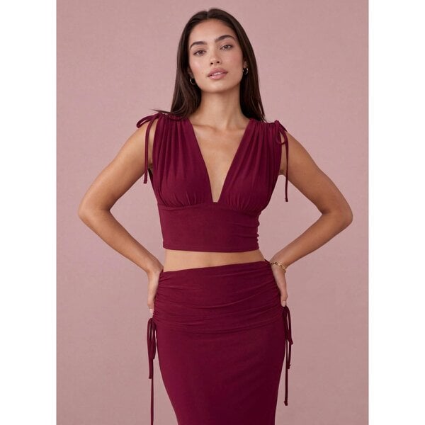 Pink Vanilla Ruched Shoulder Crop Top