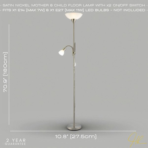 Nickel Mother and Child Floor Lamp with Adjustable Reading Light and Switches Image 6