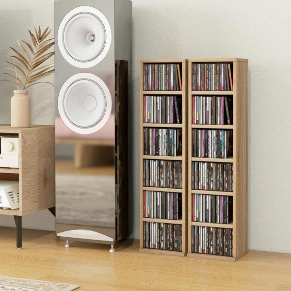 HOMCOM Set of 2 CD Storage Units with Adjustable Shelves - Oak