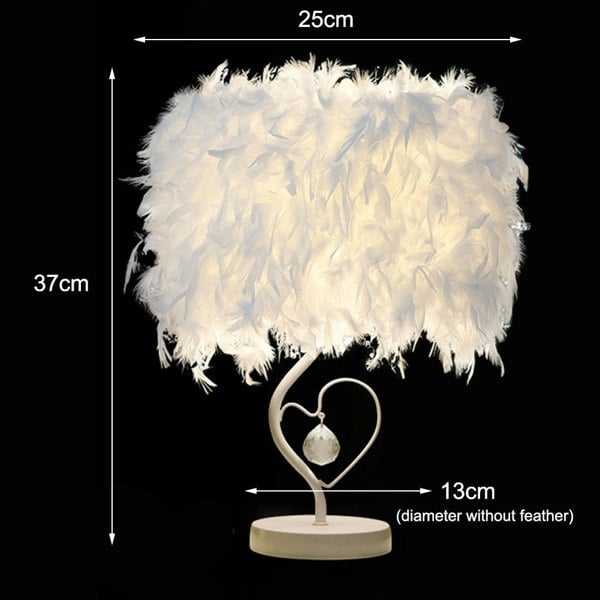 White Feather Table Lamp Bedside Nightstand Lamp with Heart Shape Base Table Lamps Living and Home