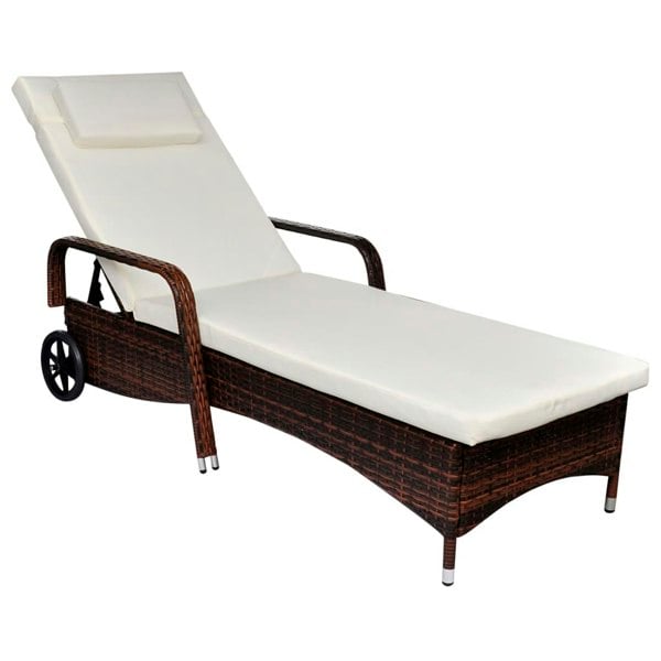 Berkfield Sun Lounger with Wheels Poly Rattan Brown
