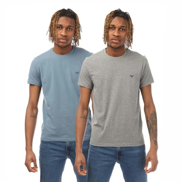 Emporio Armani Mens Logo Endurance T-Shirt (Pack of 2) - Grey/Blue