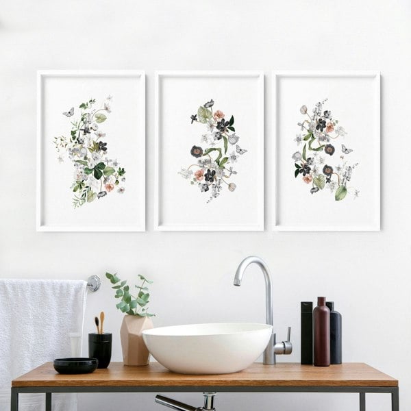 Bathroom chic shabby decor | set of 3 framed wall prints