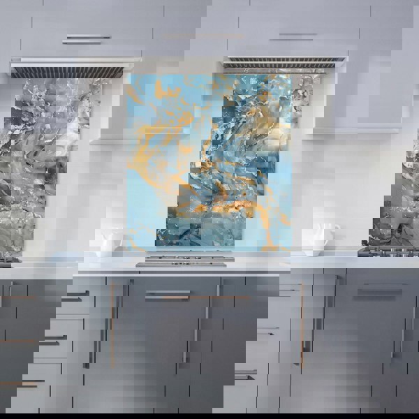 Warren Reed - Designer Azure And Gold Marble Effect Kitchen Splashback