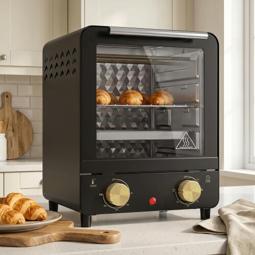 HOMCOM Mini Oven, 15 L Electric Oven and Grill, 60 Minute Timer, Black