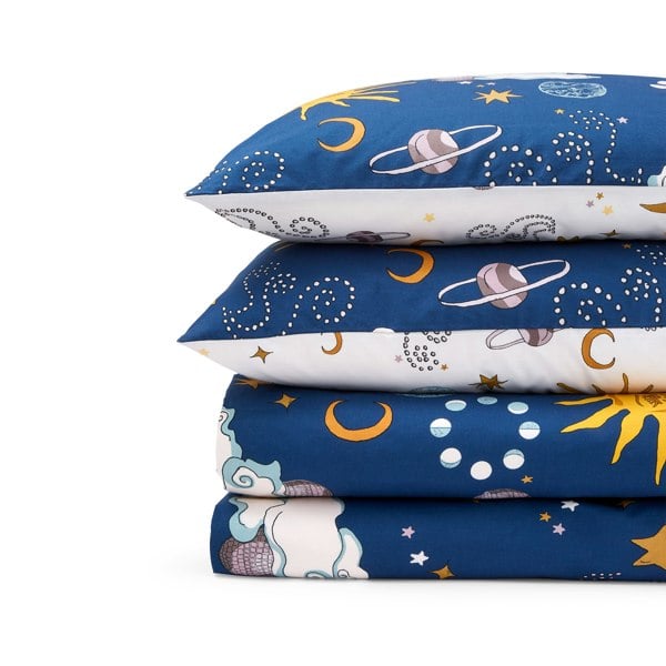 Their Nibs Disco Space Cotton Reversible Duvet Cover Set Navy Blue
