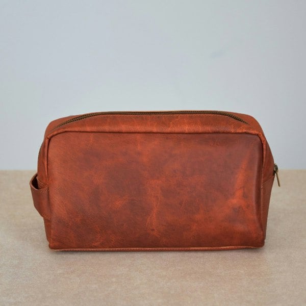 Paper High Large Brown Leather Wash Bag