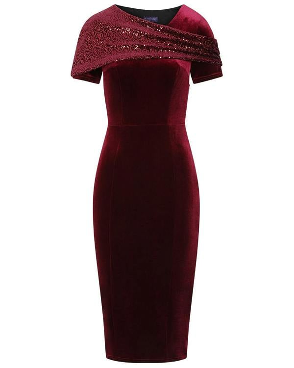 HotSquash Cape Bodycon Sequin Velvet Dress