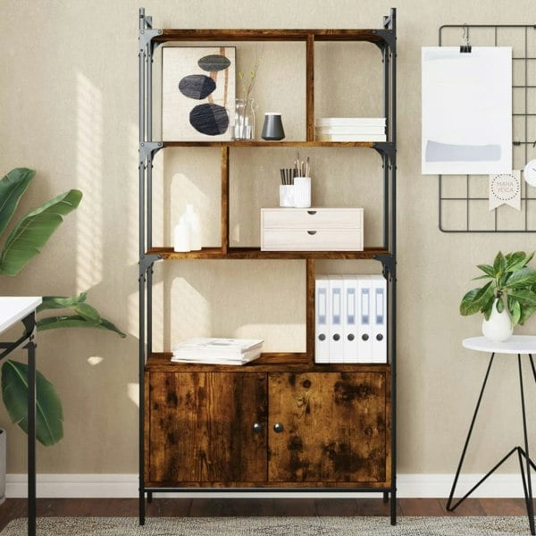 Berkfield Bookcase with Doors Smoked Oak 76.5x30x154.5 cm Engineered Wood