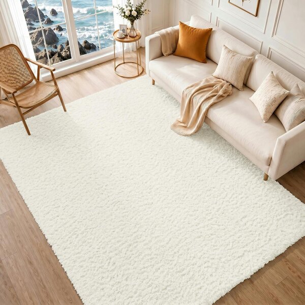 Livabliss Moda Shaggy MOG2302 Solid Color Cream Plush Soft Pile Rug