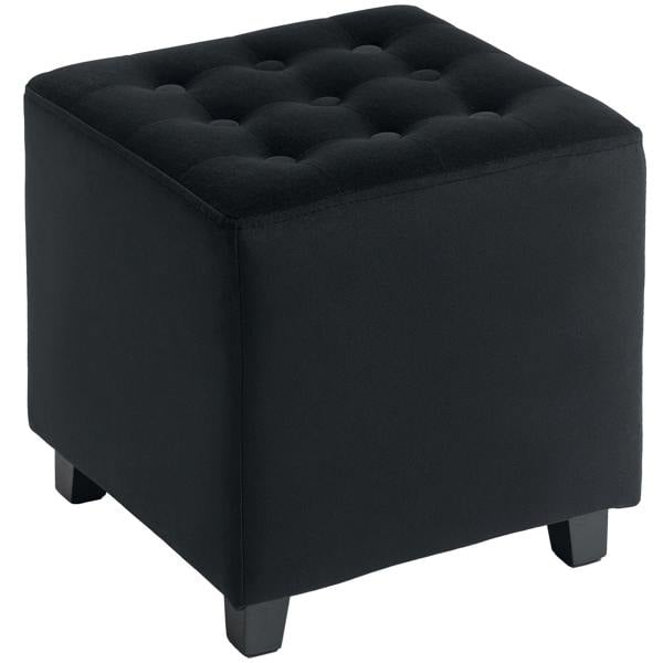 Square velvet-feel ottoman, charcoal grey tufted top and legs